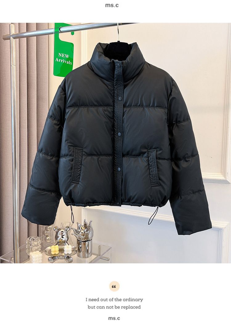 Dameskleding Koreaanse versie korte opstaande kraag kleine winterjassen katoenen jas voor dames eenvoudige losse versie rits pufferjack effen kleur_voghion.com