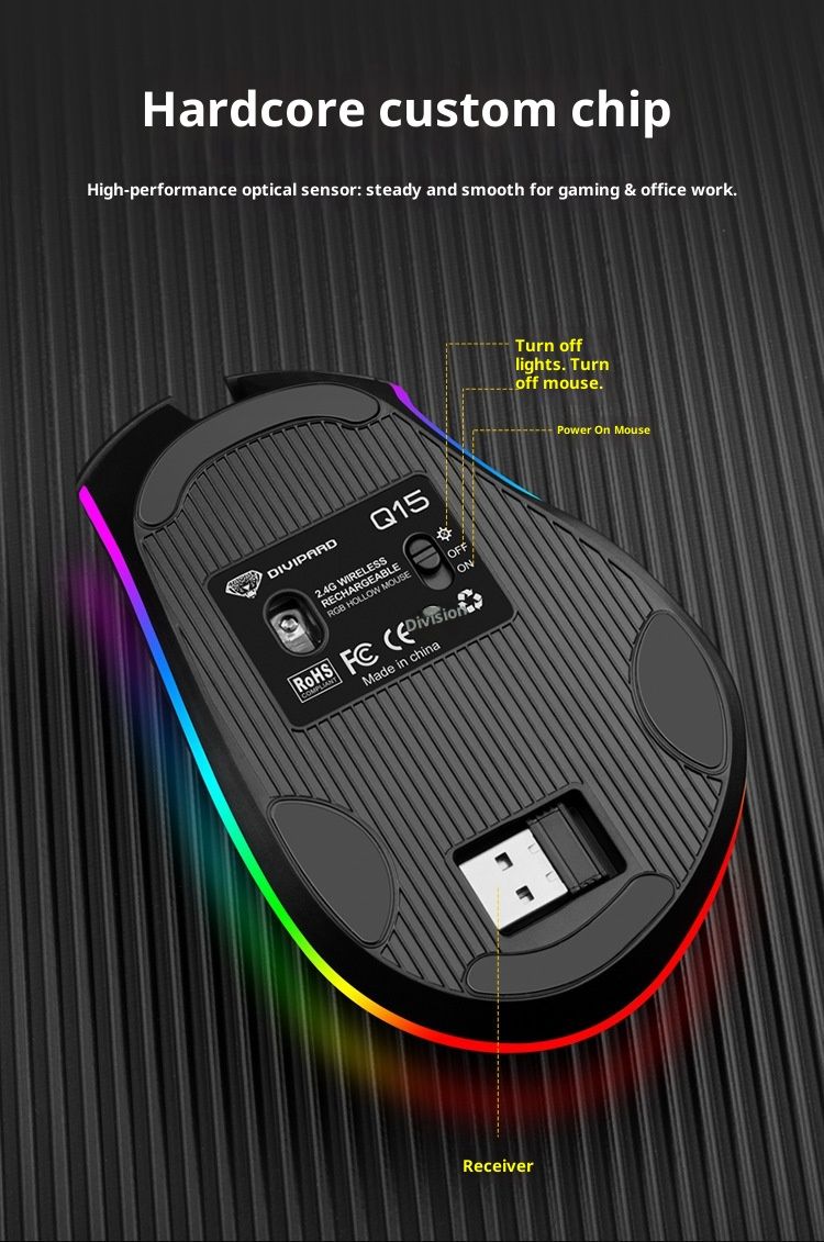 Digitex Digitex Imperial Leopard 7D Hole RGB Mouse da gioco luminoso con supporto cablato per definizione macro, ricarica wireless 2.4G per ufficio_voghion.com