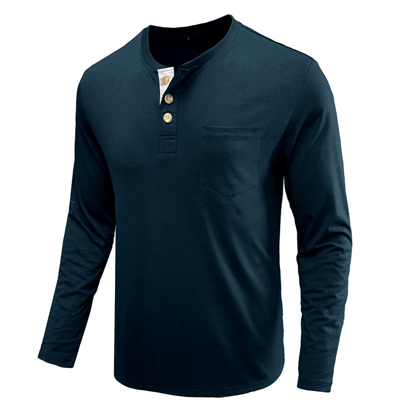 Henley-T-Shirts für Herren mit Knopfleiste, langen Ärmeln und Tasche, entspannte Passform, 100 % schwere Baumwolle_voghion.com