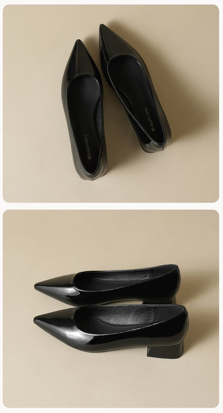 Pointed Single Shoes Women's Light Mouth Thick Heel High Heels One Pedal Black Commuter Work Shoes_voghion.com