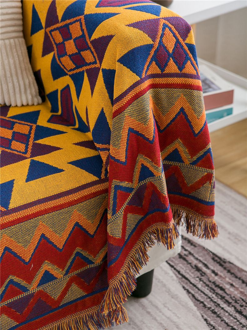 Ethnic style double-sided thickened thread blanket sofa cushion, exposed business blanket, dustproof and aesthetically_voghion.com