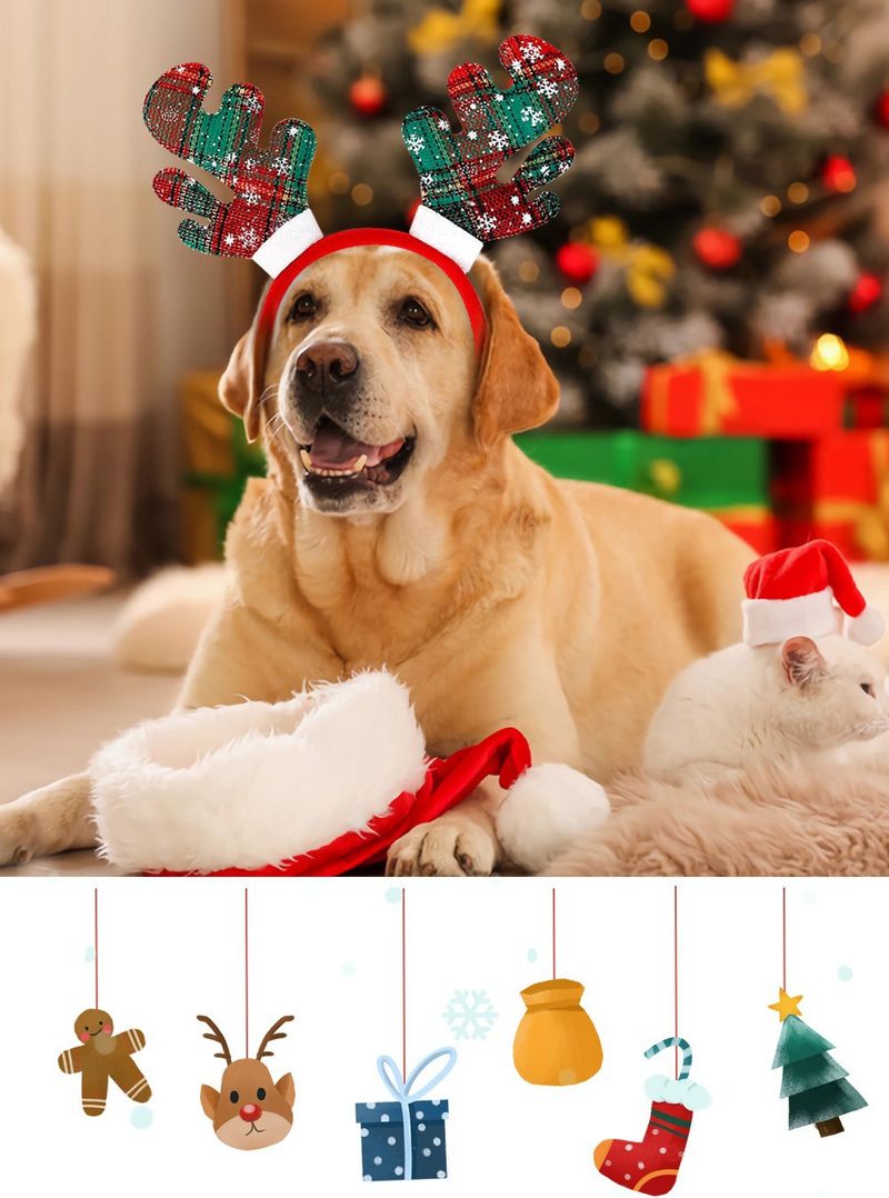 Jul Julepynt Julehårbånd til kæledyr Katte og hunde udklædt justerbart hårbånd fotorekvisitter_voghion.com
