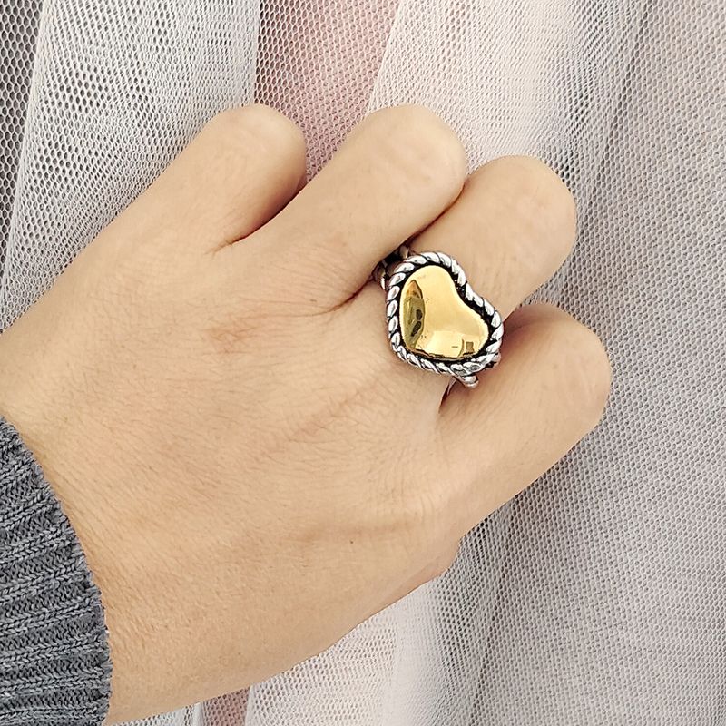Modischer Retro-Ring aus Edelstahl mit herzförmiger Öffnung, verstellbar, für Herren und Damen, Valentinstag, Urlaubsschmuck_voghion.com