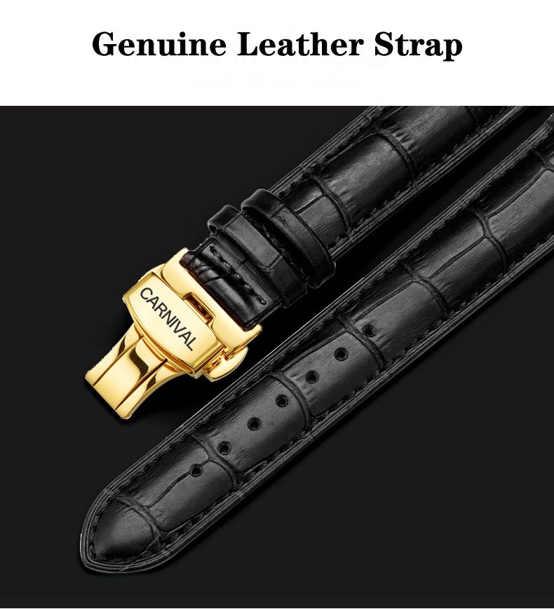 CARNIVAL Second Time Zone Kinetic Energy Display Watch Men Sapphire Automatic Mechanical Watches Man Watch Leather Waterproof_voghion.com
