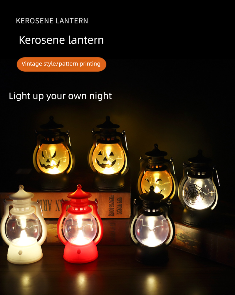 Halloween Decoration Oil Electronic Candle LED Small Lantern Creative Wind Handheld Pumpkin Lamp_voghion.com