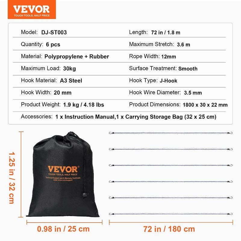 Acciaio da 12 mm con 72 cinghie elastiche pesanti A3, 6 corde, ganci elastici_voghion.com