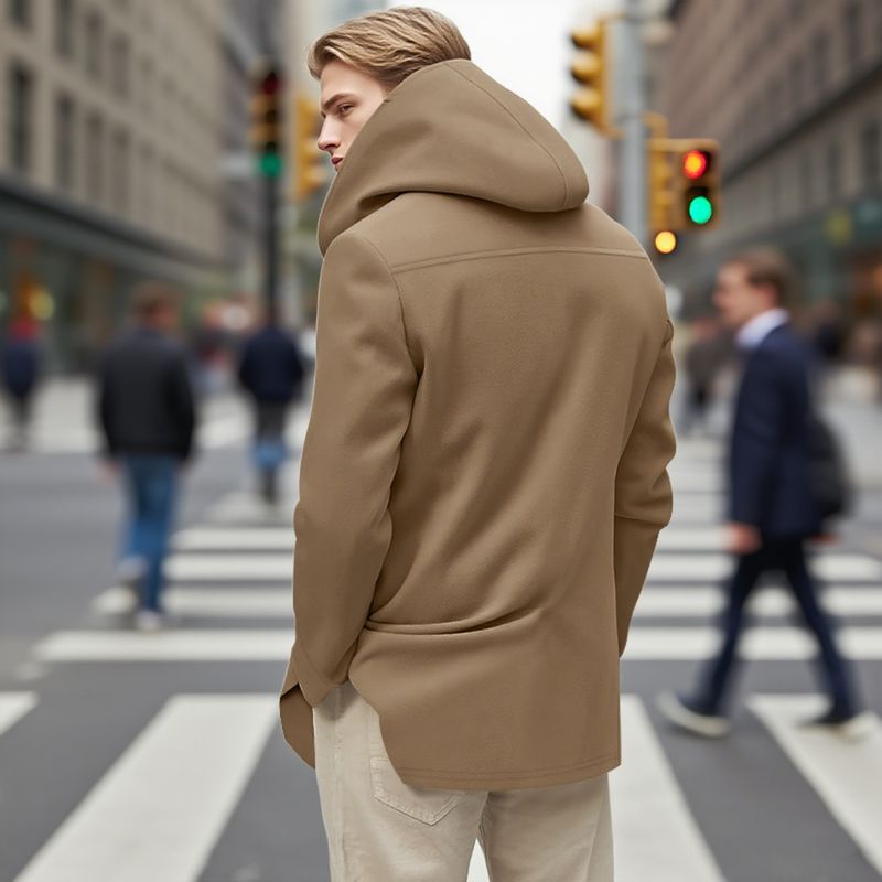 Autumn Solid Color Mid-Length Double-Breasted Trench Coat Men's Casual Turn-Down Collar Hooded Overcoat_voghion.com