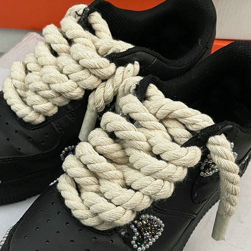 2 STK 120-160 CM Tjock bomull e Vävning Twisted Rep Fet Skosnören Dam Herr Sneakers Låg topp Canvas Skosnören Snören_voghion.com