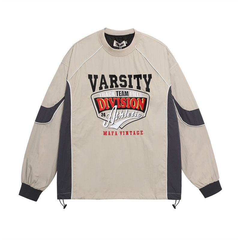 American Street Style Racing Suit Crewneck Sweatshirt Men's Color Block Embroidered Letters Loose Long Sleeve Top Sports_voghion.com