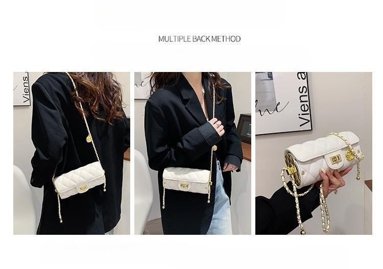 Umhängetasche mit zylindrischer Kette und einem Schultergurt, modische Tasche mit passendem Rautenmuster in Struktur für Damen_voghion.com