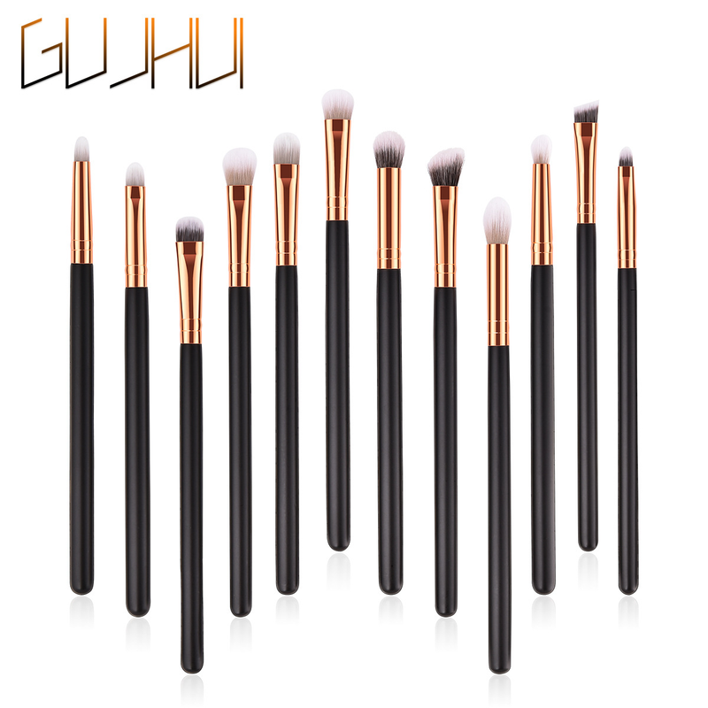 12 peças de pincéis de maquiagem, ferramentas de beleza, olhos, lábios, pincel de sobrancelha, cabo de madeira, bolsa PP, conjunto de olhos GUJHUI_voghion.com