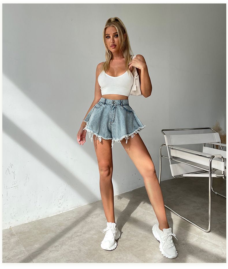 Women's Distressed Denim Shorts - High Waisted Ripped Jeans With Frayed Hem Trendy Loose Fit Summer Fashion_voghion.com