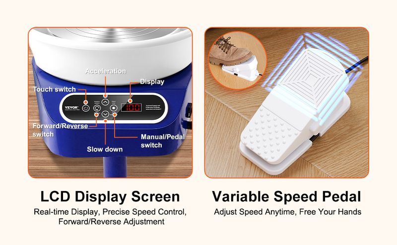Pottery Wheel, 10 inch Pottery Forming Machine, 350W Electric Wheel for Pottery with Foot Pedal and LCD Touch Screen, Direct Drive Ceramic Wheel with _voghion.com