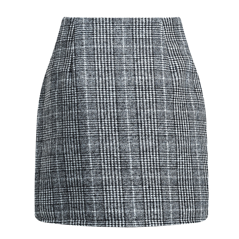 Damesmode geruite rok met hoge taille, strakke potloodwollen minirok_voghion.com