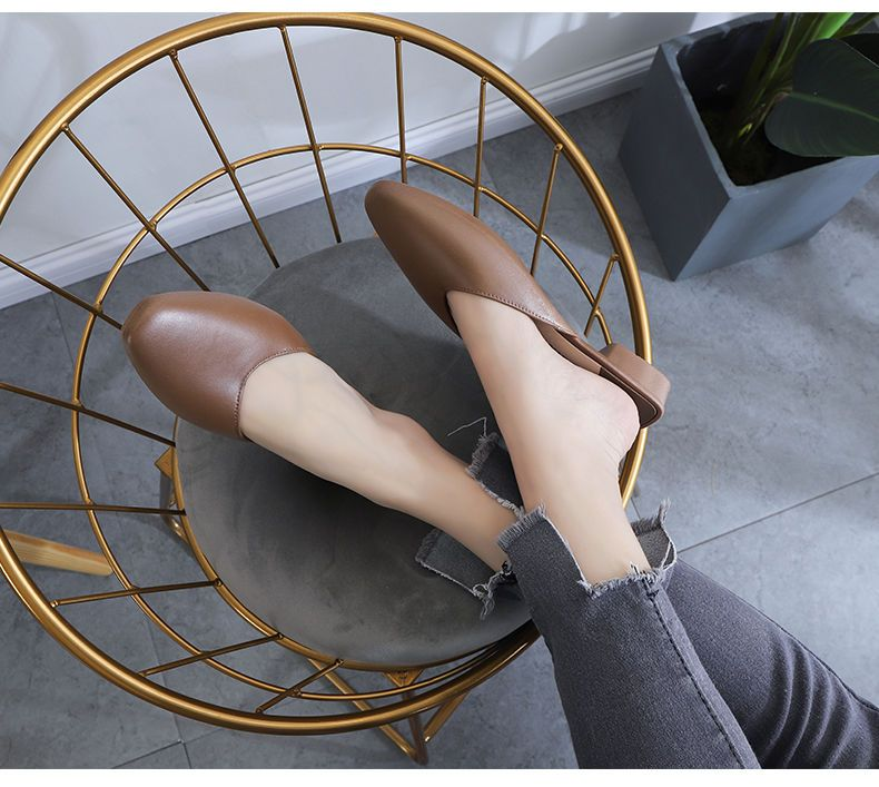 Halb tragende westliche modische französische Baotou-Hausschuhe mit quadratischem Knopf, Sommer-Internet, Rot, Instagram für Frauen, Xuan Ya_voghion.com