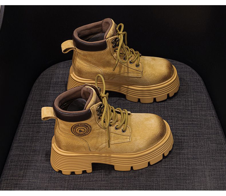 Big Yellow Boots Women's New Pigskin Retro Locomotive Boots Mountaineering Tooling Short Boots Martin Boots Women's Boots_voghion.com