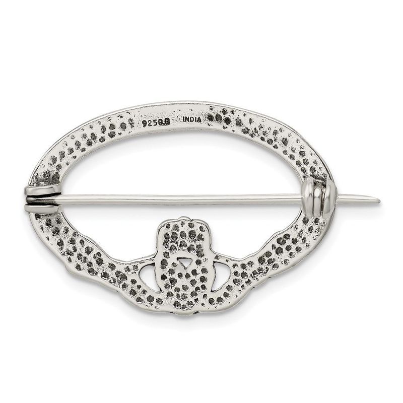 Sterling Silver Antiqued Claddagh Pin_voghion.com