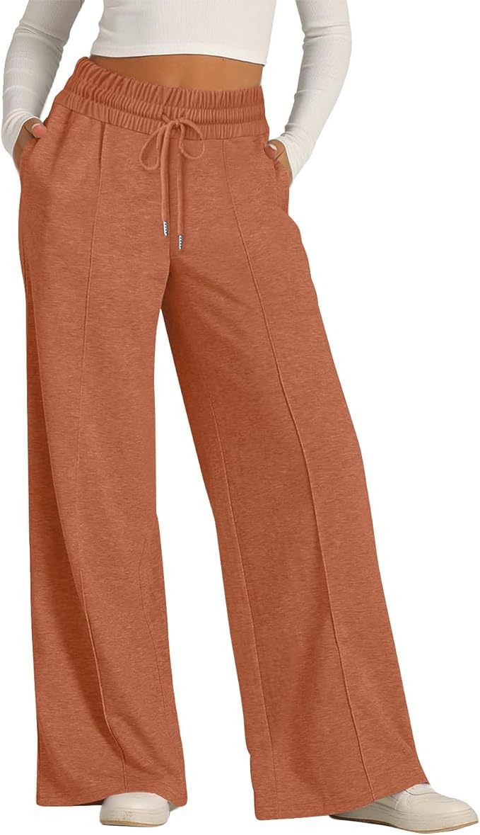 Pantaloni della tuta da donna, tinta unita, casual, con coulisse, vita elastica e gamba larga_voghion.com