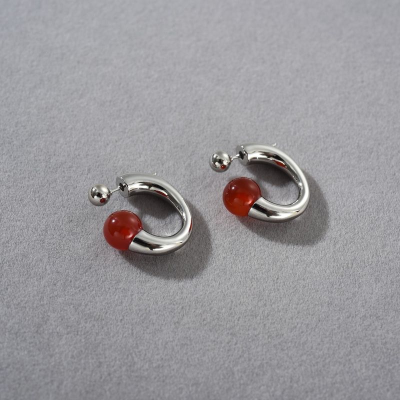 Damenschmuck, elegante Creolen aus rotem Achat mit 18 Karat Vergoldung, minimalistisches geometrisches Design für den Alltag, Persönlichkeit, Mode, einfache Ohrringe_voghion.com