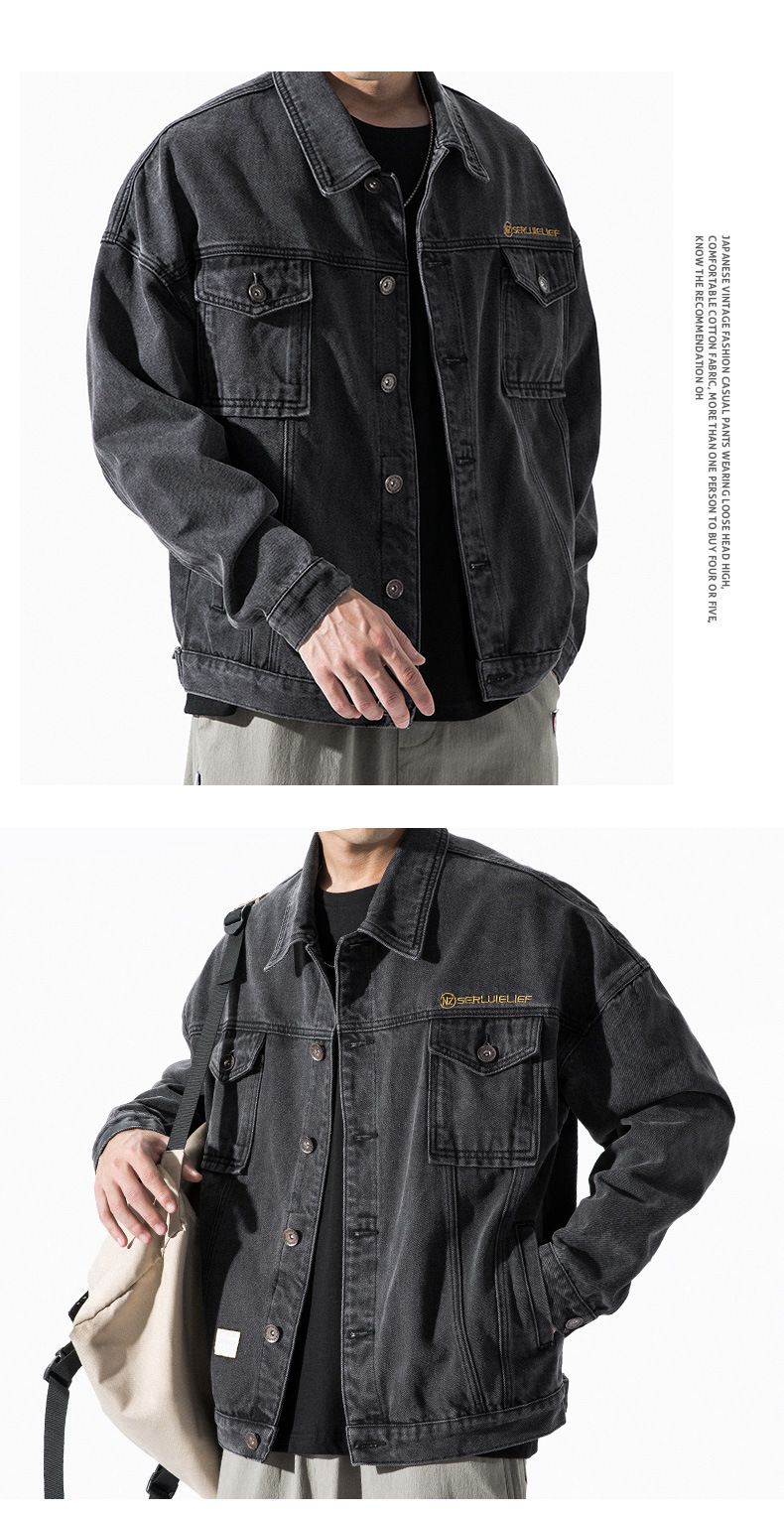 Veste en jean automne-hiver pour hommes, ample et beau patchwork, veste décontractée Instagram version coréenne tendance_voghion.com