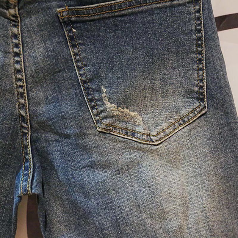 High end denim shorts, men's trendy Korean version, simple summer thin style, fashionable elastic slim fit casual capris_voghion.com