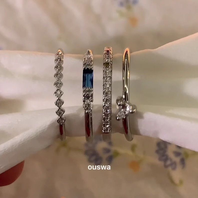 Anelli Chasing Light 4 Styles, anelli impilabili con coda a cuore in zircone blu micro pavé di personalità INS_voghion.com