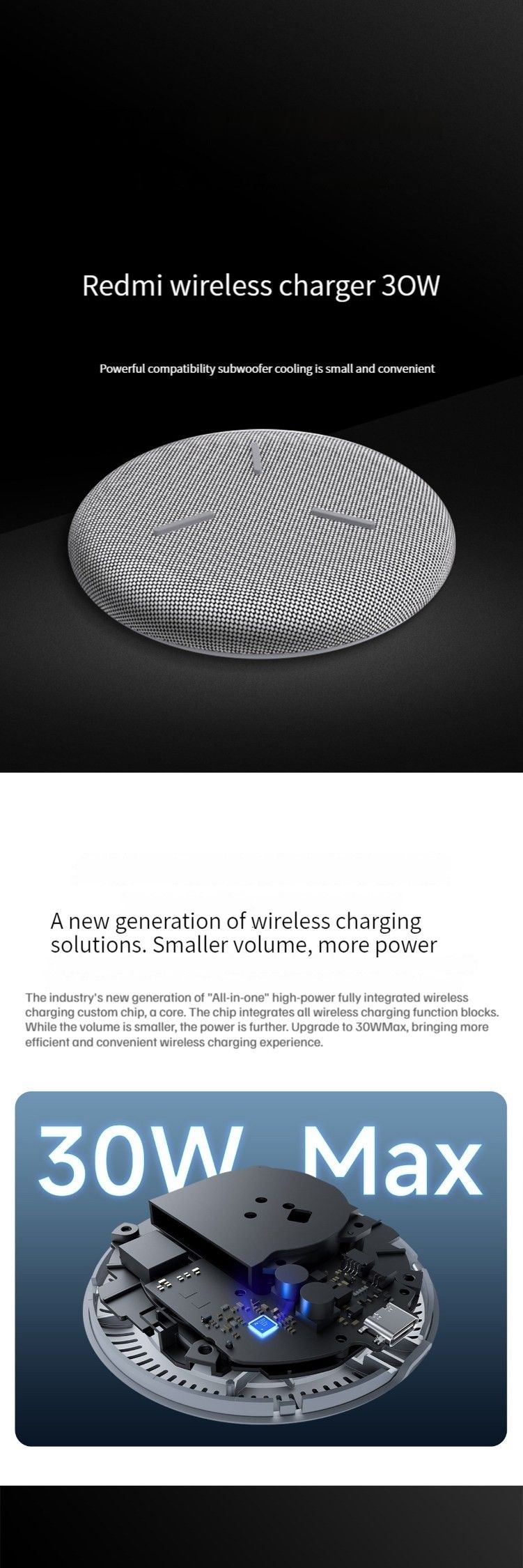 Original Xiaomi Redmi Wireless Charger 30W Max With Cooling Fan Mini Charging Type C Fast Charge For Huawei IPhone Samsung Phone_voghion.com