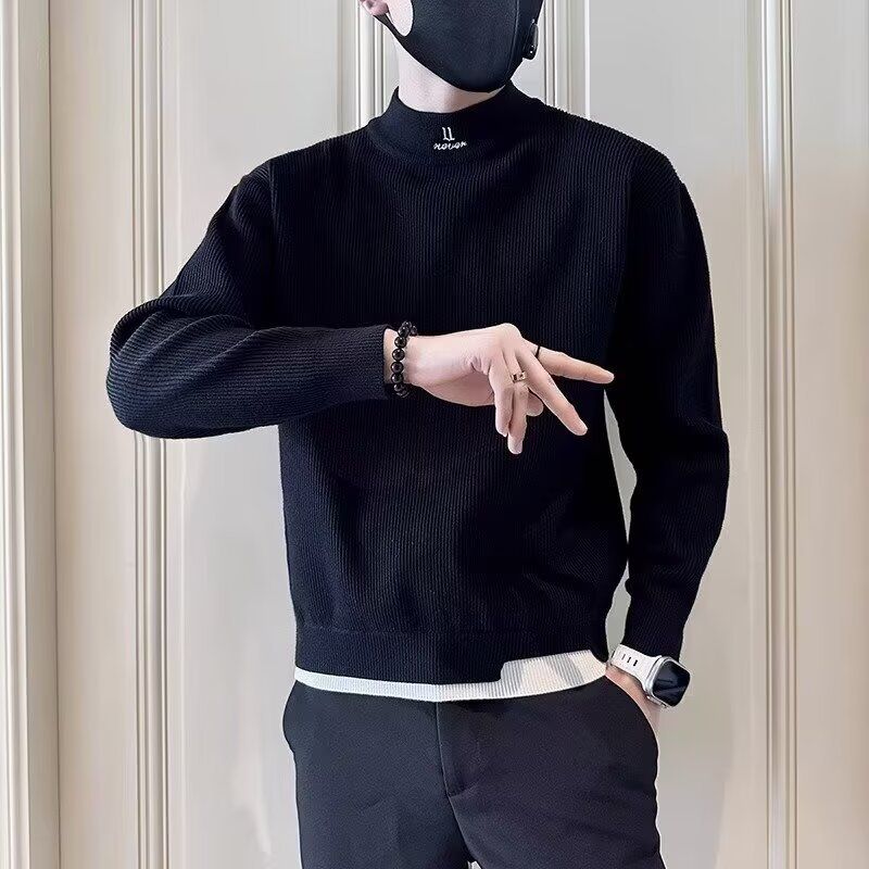 Maglione casual a collo alto da uomo, autunno e inverno, nuovo marchio alla moda, fresco e aderente, lavorato a maglia_voghion.com