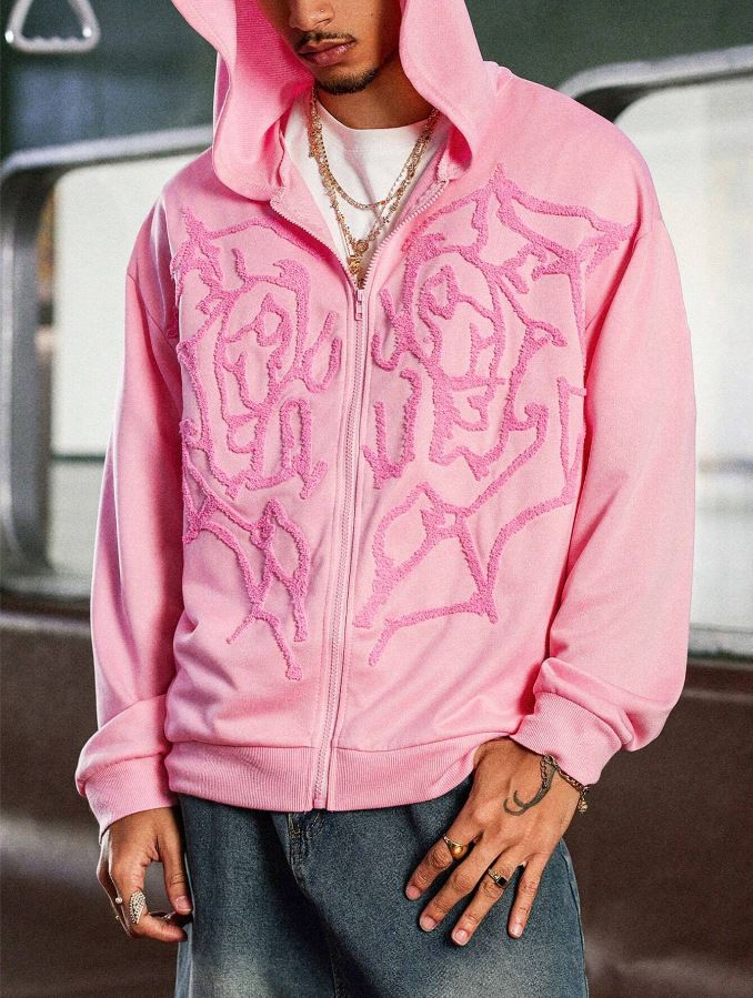 Gothic Spider Web Heart Zip-Up Hoodie Unisex Streetwear Casual Pullover With Embroidered Design_voghion.com
