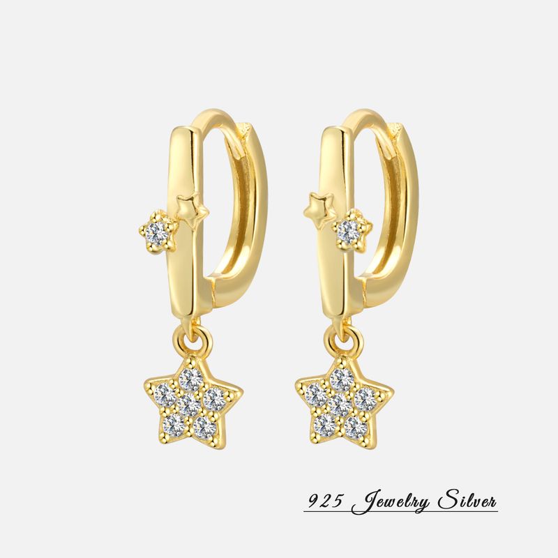 S925 Sterling Silver Fashion Diamond-Studded Pendant Earrings High-End Micro-Inlaid Simple Five-Pointed Star Short_voghion.com