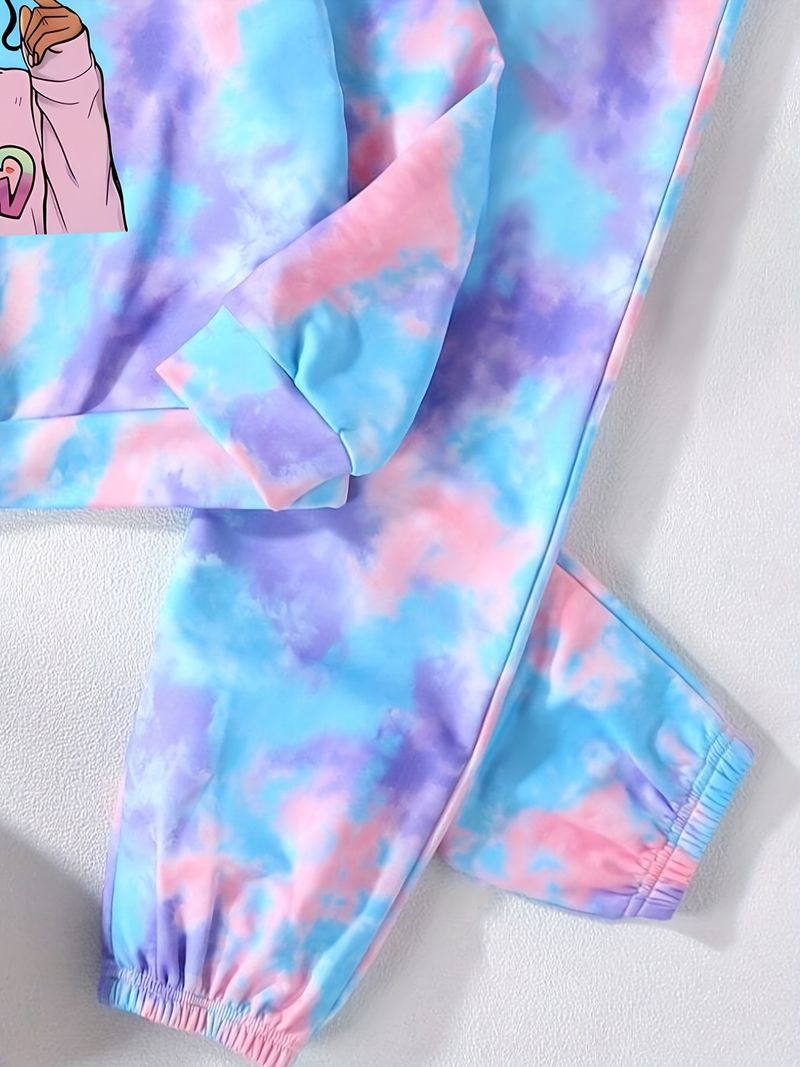 Mother & Kids Girls Cool Girl Stylish Tie Dye Full Print Trousers 2 Piece Autumn Suit_voghion.com