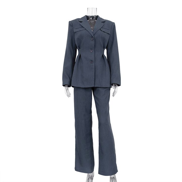 GraceChic 2024 Spring Women's Fashion High-End Lapel Waist-Cinching Blazer Casual Long Pants Design Suit_voghion.com