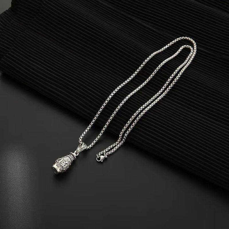 Collana da uomo con ciondolo mantra a sei caratteri con trasbordo di buon auspicio, temperamento leggero e lussuoso, versatile, gioielli di moda retrò di nicchia_voghion.com