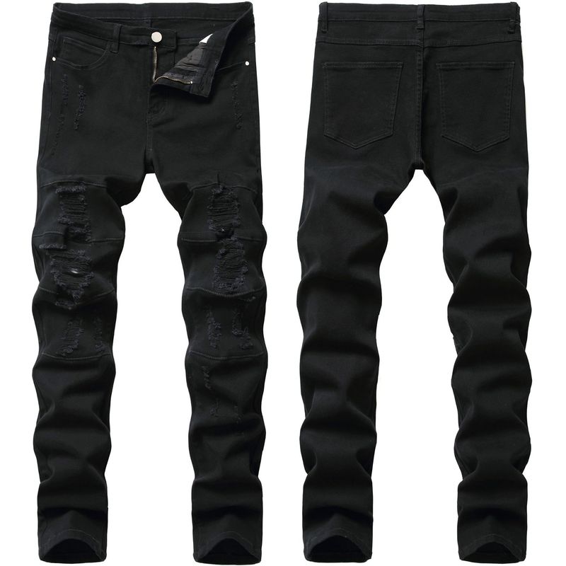 Men's Black Jeans Slim Elastic Slim Fit Men's Pants Trendy Ripped Washed Men's Pants _voghion.com