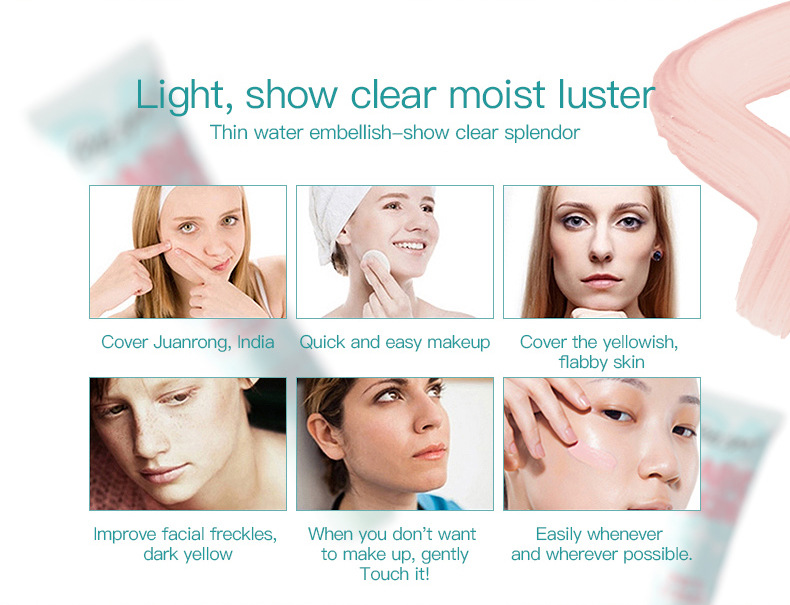 Maquillaje Natural Naked Cream BB Cream Hidratante Corrector Iluminador Maquillaje Front Milk Crema Aislante Base Líquida Maquillaje de Belleza_voghion.com