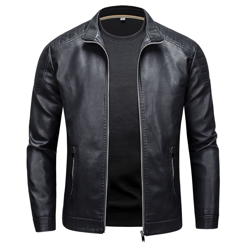 Erkek Günlük Slim Fit Motosiklet PU Deri Ceket, Erkek Kore Versiyonu_voghion.com