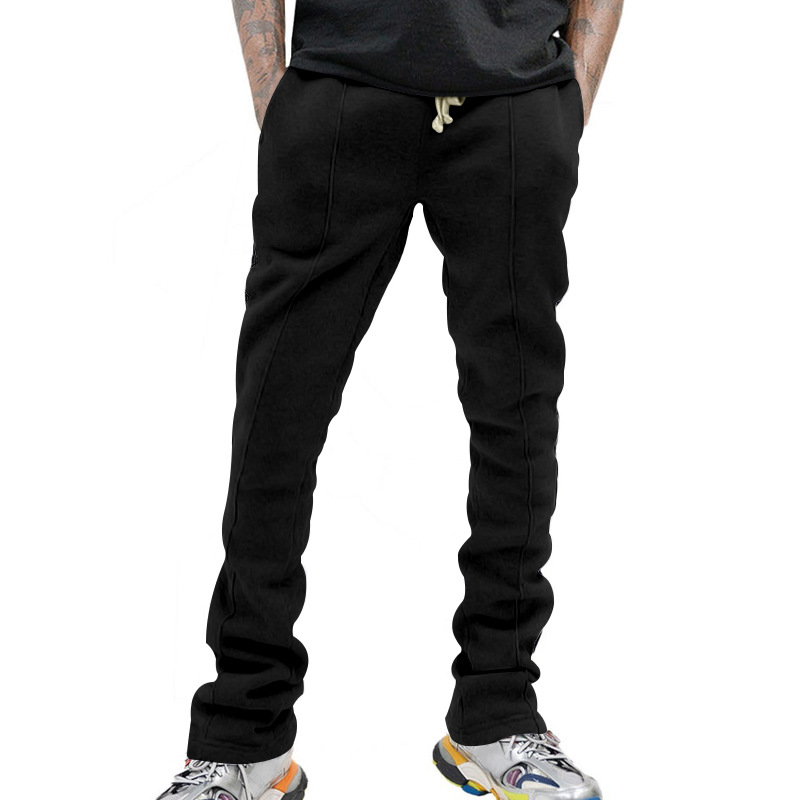 Calça esportiva casual listrada e boca de sino para primavera e outono, nova calça comprida e justa para homens, calça da moda_voghion.com