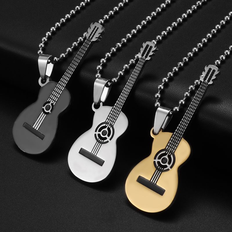 Heiße Verkäufe Edelstahlhalskette mit Gitarrenanhänger, geeignet für Männer und Frauen, Hip-Hop-Musikelemente, Schmuck, Abschluss_voghion.com