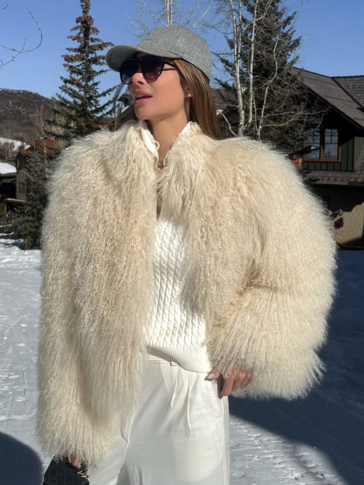 Manteau court élégant en fausse fourrure pour femme - Veste d'hiver élégante de couleur unie avec col haut, tailles S/M/L, vêtements d'extérieur tendance pour l'automne et l'hiver_voghion.com