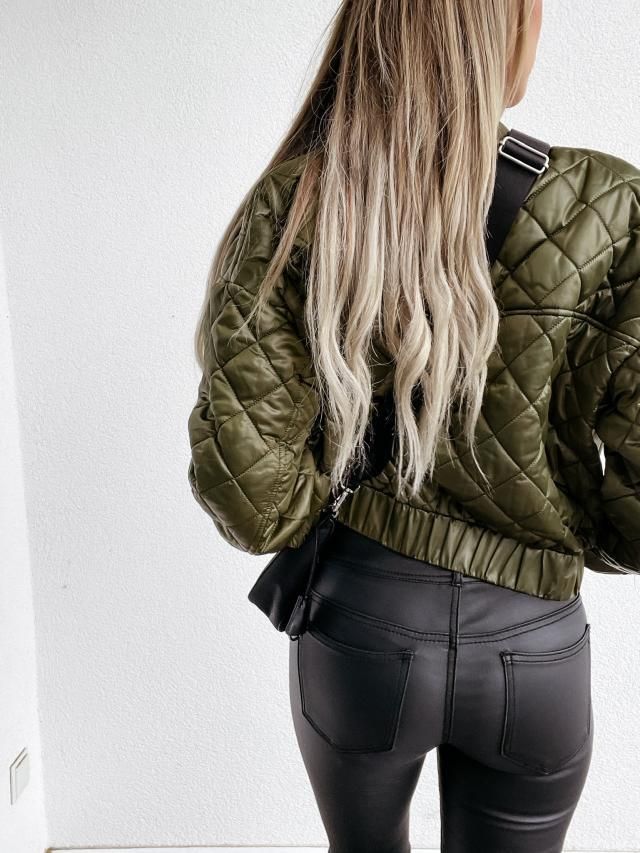 Cropped Zip-Up Jacket – Slim Fit Stand Collar Quilted Coat_voghion.com