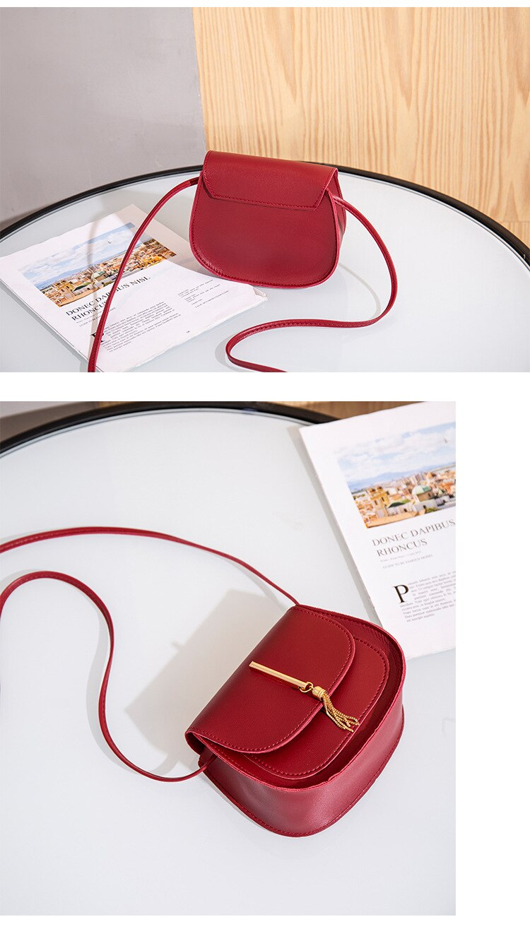 New Golden Tassel Double Layer Semi Circle Solid Color One Shoulder Saddle Bag Fashion Casual Women Small Bag_voghion.com