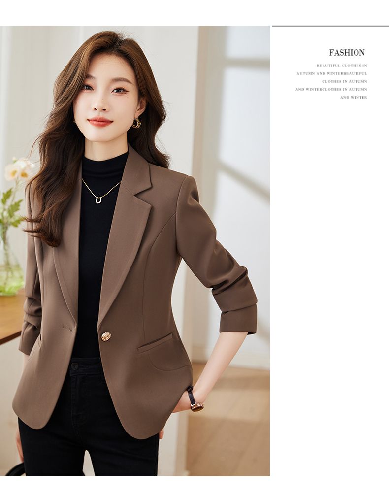 Blazer da donna di alta qualità, slim fit, con cintura in vita, modello piccolo, marrone, per la primavera e l'autunno 2025_voghion.com