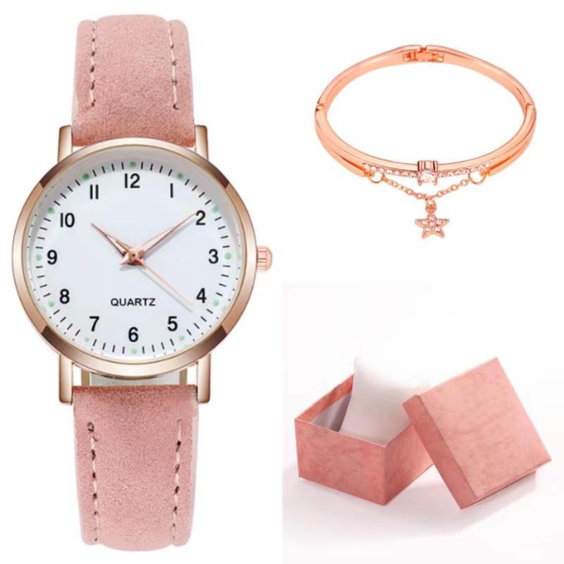 Zweiteilige einfache Damenuhr digitale Studentin leuchtende Uhr kleine frische gefrostete Leder lässige Damen Quarzuhr_voghion.com