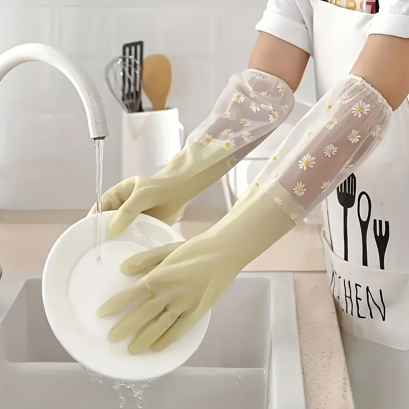 Durable Waterproof PVC Cleaning Non-Slip Dishwashing For Kitchen Household Laundry Multipurpose Utility Gloves_voghion.com