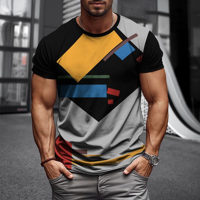 2025 Modern Mens Graphic T Shirt Stripe Geometry Design Summer Streetwear Short Sleeve Tee Hipster Harajuku Style Breathable Cot_voghion.com