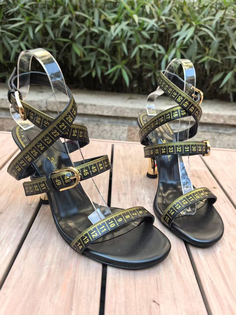 Women’s Shoes High End Fashion Women's Shoes Letter Strap Sandals Small Fragrance Style High Heels Straps_voghion.com