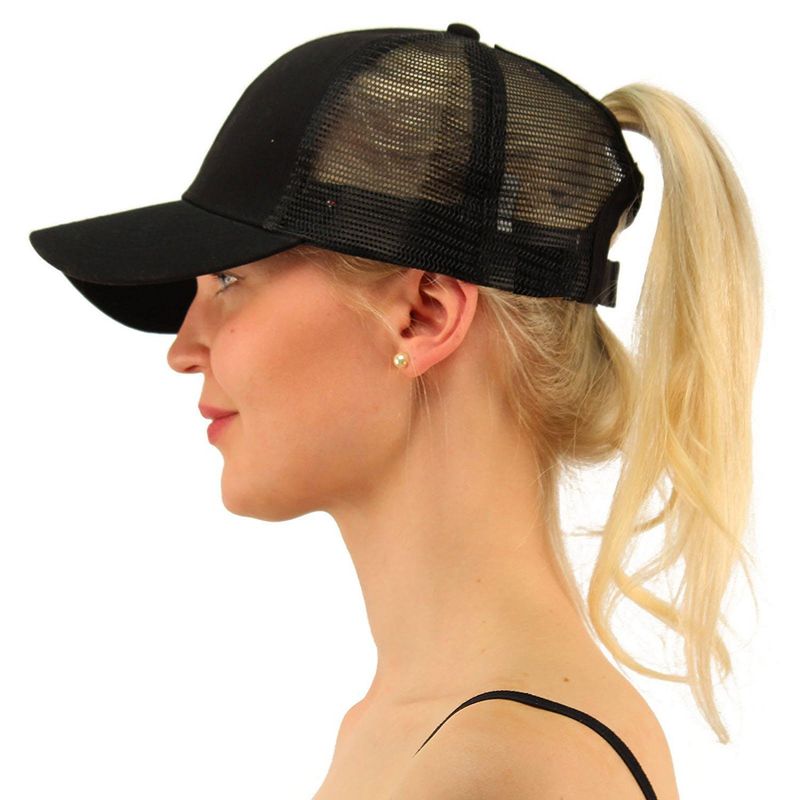 Cappello da baseball con coda di cavallo estivo da donna, regolabile, con chiusura a scatto, in tinta unita, con chignon alto e spettinato, per ragazza_voghion.com