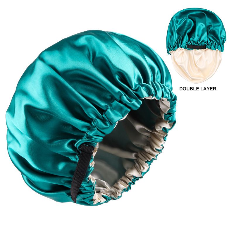 Cuffia da notte in raso a doppio strato, fibbia regolabile invisibile piatta, cuffia da doccia in seta tinta unita, indossabile su entrambi i lati, cuffia elastica per capelli_voghion.com