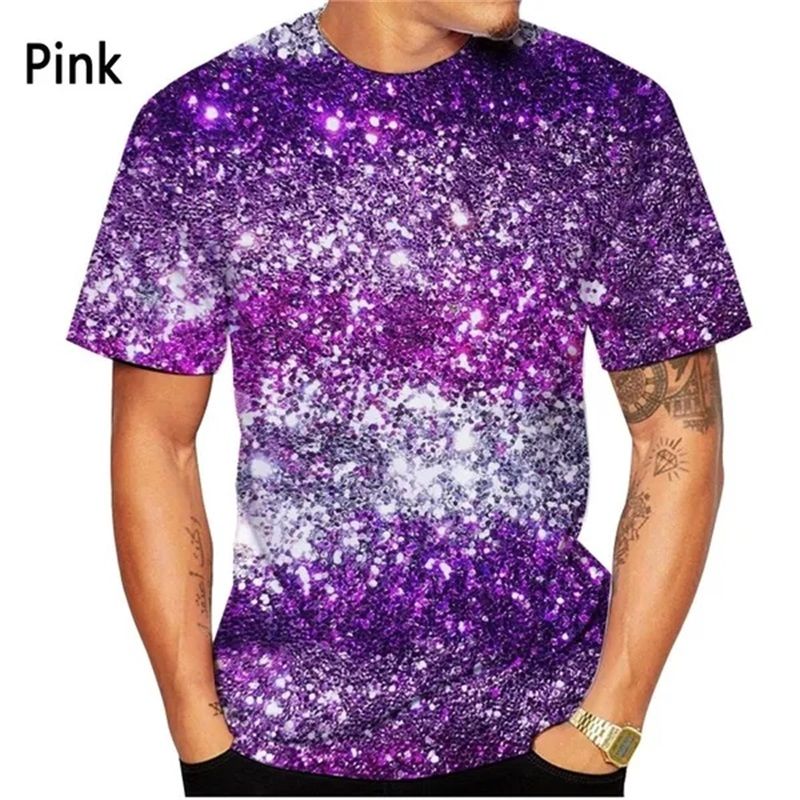 New Fashion 3d Printed Sequin Pattern T-shirt Men's And Women's Summer Casual Short Sleeve Glitter Color Tee Tops Men Streetwear_voghion.com