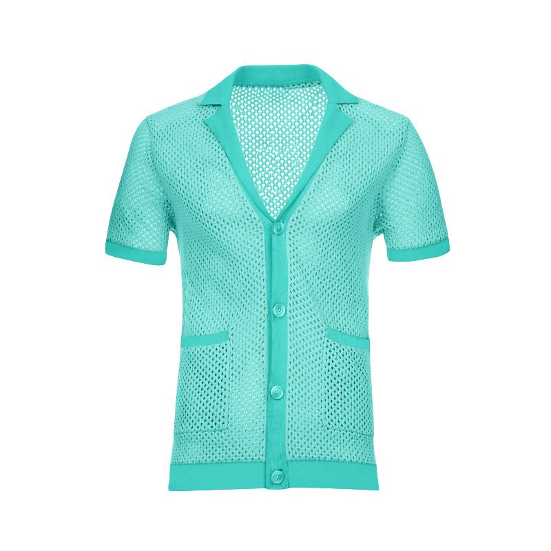Herrenbekleidung Herrenmode aushöhlen durchsichtig cool lässig dünne Oberbekleidung Herren Kurzarm Shorts Set_voghion.com
